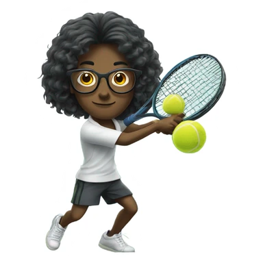 Long dark hair hitting tennis ball has glasses  sticker