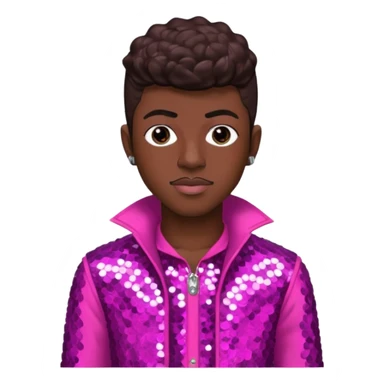 Lil Nas X with dark brown hair, dark pink sequin outfit sticker