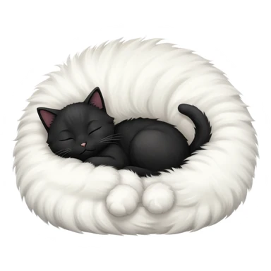 Big black cat is sleeping with a small white cat sticker