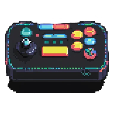 A modern fighting game joystick with multiple buttons in colorful pixel art sticker