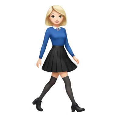 a fashionable gen Z woman, walking confidently with a skirt and stylish tights sticker