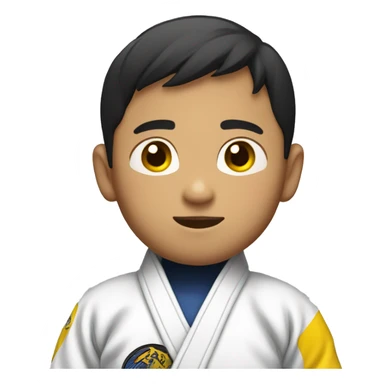 Asian boy wearing jiujitsu gi with a yellow belt  sticker