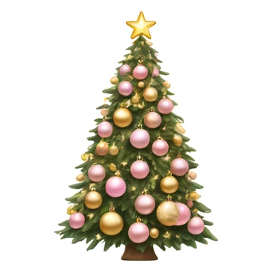 rich Christmas tree decorated with gold lights, snow, pink and beige baubles  sticker