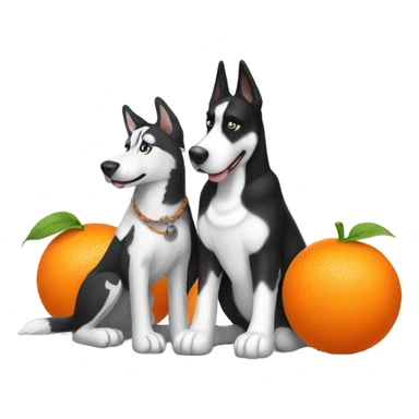 black and white husky with orange striped great dane sticker