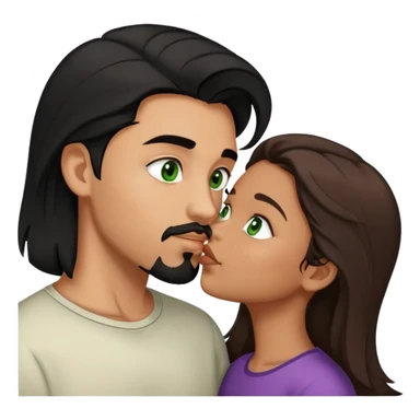 Boy with goatee￼ and black hair brown eyes kinda tan kissing girl brown hair green eyes a little tan sticker