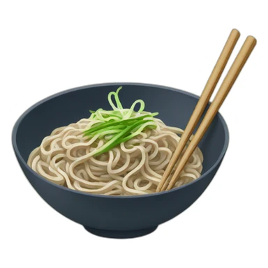 bowl of japanese buckwheat soba noodles with one pair of chopsticks and spring onions sticker