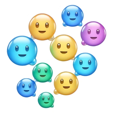 3D iPhone style emoji of multiple bubbles, translucent and shiny, floating in the air, various sizes, isolated on white background, soft shadows, high detail, playful and cute. sticker