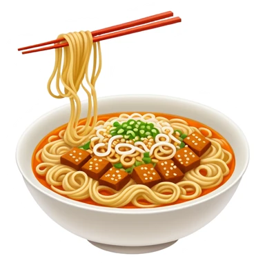 Wuhan hot dry noodles with sesame paste breakfast bowl, simplified emoji style with bold outlines and bright colors, cartoon style Hubei morning Re Gan Mian sticker