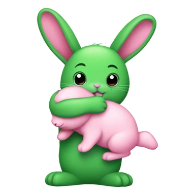 Green bunny hugging pink bunny sticker