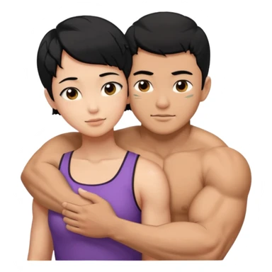 buff Asian Man black hair hugging girl with black pixie cut  sticker