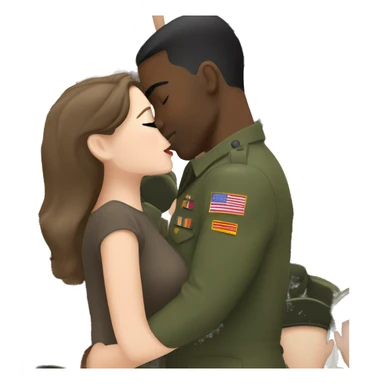 brunette girl kissing black military man sticker