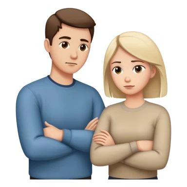 couple resolving conflict, one person with avoidant attachment style turning away with arms crossed, the other with secure attachment style offering a hand to talk sticker