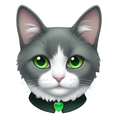 fluffy tuxedo cat with green eyes and green collar sticker