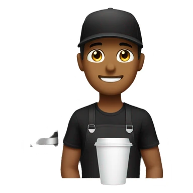 barista making coffee in black apron and black t-shirt in cap sticker