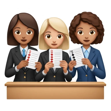 a group of jury members holding up score cards, simple, expressive, no text on cards sticker