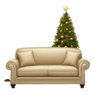 beige sofa books and christmas tree sticker