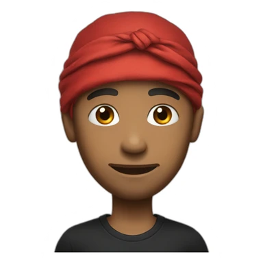 A man with tattoos in a black T-shirt and a red bandana sticker