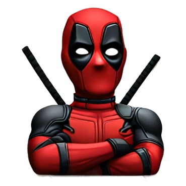 Cute Deadpool sitting at a desk, front view sticker