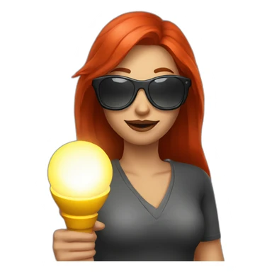 woman-with-long-red-hair-sunglasses-holding-bright-flashlight sticker