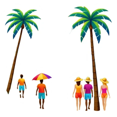 abstract art people on the beach with palm trees landscape  sticker