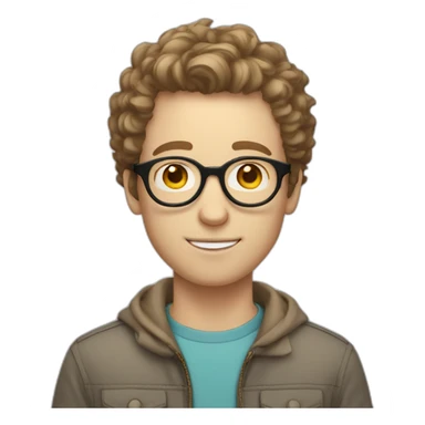 Pale skinned guy with short curly brown hair and circle glasses sticker