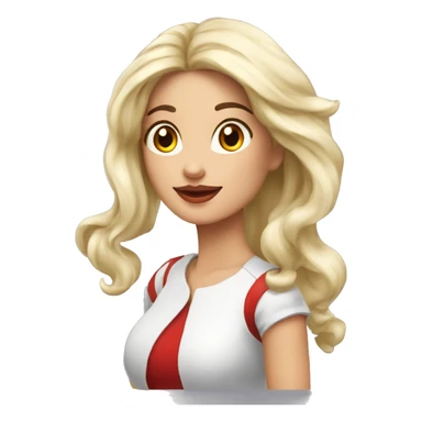 Mujer blanca cabello largo medio cafe rulos boca roja sticker