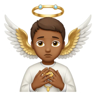 brown man angel , sad, white wings, golden ring sticker