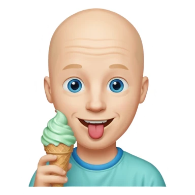 Smiling Bald man with blue eyes Licking a mint ice cream cone sticker