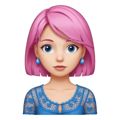 pink haired woman with lace patterned blue top sticker