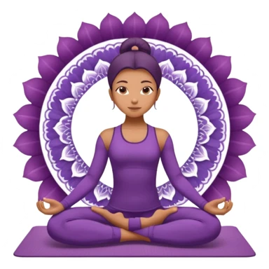 A woman in a purple yoga outfit resting in child’s pose, peaceful feeling, gentle mandala texture in background. sticker