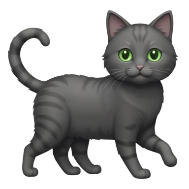 full body solid dark grey cat with green eyes, white paws and white whiskers walking sticker