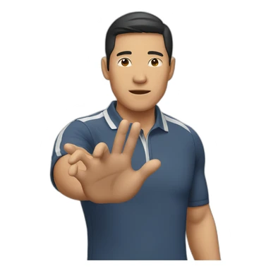 Asian man, coach, shows stop with his hand sticker