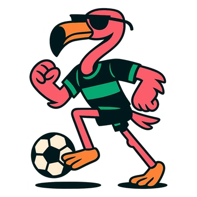 flamingo soccer player in sunglasses and a black and green jersey sticker