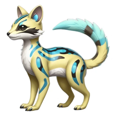 Rare realistic shiny lush exotic cute edgy epic pretty futuristic beautiful handsome gorgeous aesthetic modern colorful vibrant cyber-Vernid-Protogen-Primagen-Wickerbeast-Genet-Trico-species-Fakemon-hybrid-creature by LiLaiRa, beautiful intricate markings, full body sticker