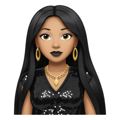 Taj from SWV with long black hair, black sequin outfit sticker