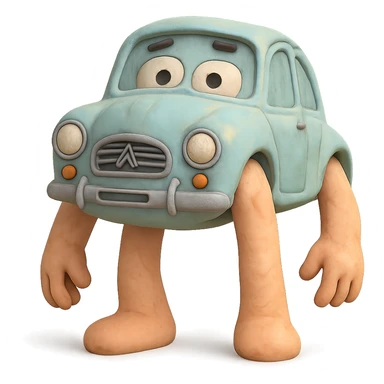claymation style body with a French car face, pastel colors sticker