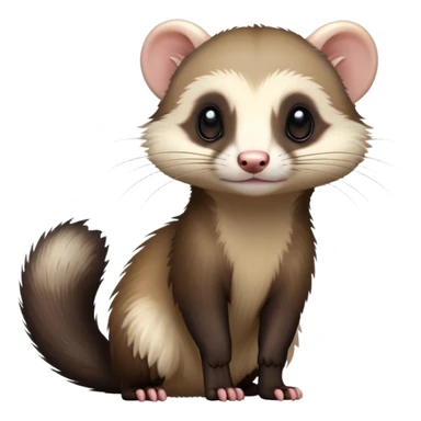 cinematic-[ferret]-realistic-full- long slender body-sitting-emoji,-tiny-paws-tucked-close,-head-tilted-dramatically,-fluffy-[sable]-fur,-simplified-yet-realistic-focused-features,-highly-detailed,-glowing-with-an-almost-sarcastic-glow sticker