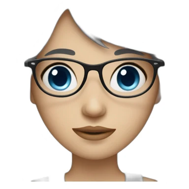 girl with blue eyes ,black hair fringe white skin and a little cheek and glasses sticker