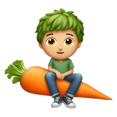 a boy seated on a carrot sticker
