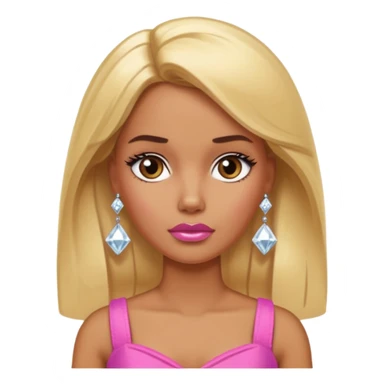 Sad frowning brown skin blonde barbie with diamond stud earrings sticker