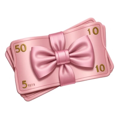 liasse de billets euros avec un noeud rose en satin rose poudré  sticker
