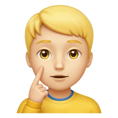 thinking face emoji, yellow face, finger on cheek, looking up sticker