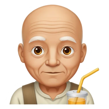 An old bald man with a straw sticker
