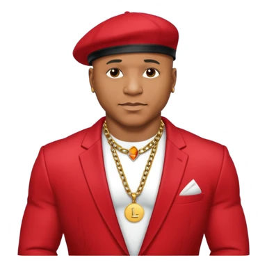 LL Cool J shirtless with necklace, red suit jacket sticker
