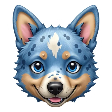 Cinematic Comical Blue Speckle Australian Cattle Dog Portrait Emoji, Head tilted dramatically with an exaggeratedly amused expression, featuring a striking blue speckle Fur with bold patterns, wide, expressive blue eyes filled with playful disbelief, Simplified yet hilariously expressive features, highly detailed, glowing with a slightly sassy glow, high shine, dramatic yet playful, stylized with an air of cheeky charm, bright and endearing, soft glowing outline, capturing the essence of a spirited and over-the-top herder, so meme-worthy it feels like it could side-eye its way into internet fame instantly! sticker