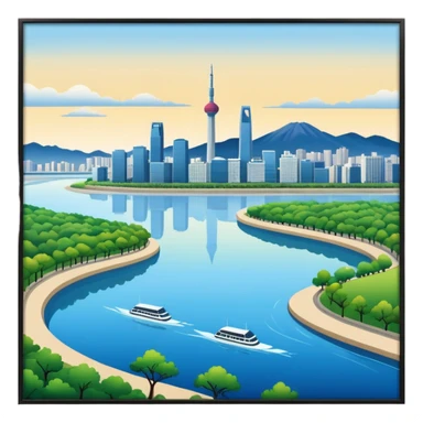 Hangang river, Seoul skyline, and park sticker