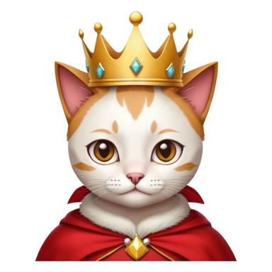 red cape with a cat and tilited head and a crown sticker