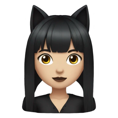 brunette goth girl with long hair,bangs, and cat ears sticker