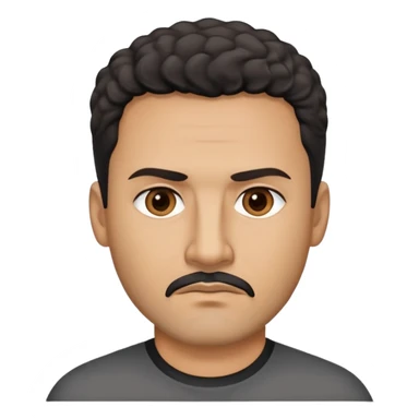 Hispanic man in his late 40s with tan skin. Square face with defined jawline. Serious expression with focused dark eyes. Black goatee with some gray. Short curly dark hair. Professional demeanor. Wearing a black shirt. sticker