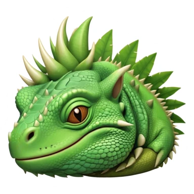 Meme-Worthy Cute Sleeping Iguana Portrait Emoji, Head resting peacefully with a contented smile, showcasing a solid, textured body with a subdued spiky crest and eyes gently closed in serene slumber, Simplified yet adorably endearing features, highly detailed, glowing with a soft, drowsy jungle light, high shine, relaxed and utterly lovable, stylized with an air of playful laziness, soft glowing outline, capturing the essence of a sleeping iguana that feels destined to become the next viral icon of adorable rest! sticker